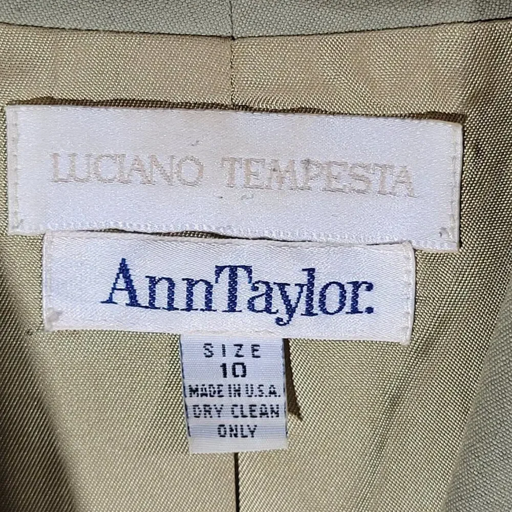 Ann Taylor Luciano Tempesta Size 10 Blazer Jacket‎ Beige Linen Blend Made USA